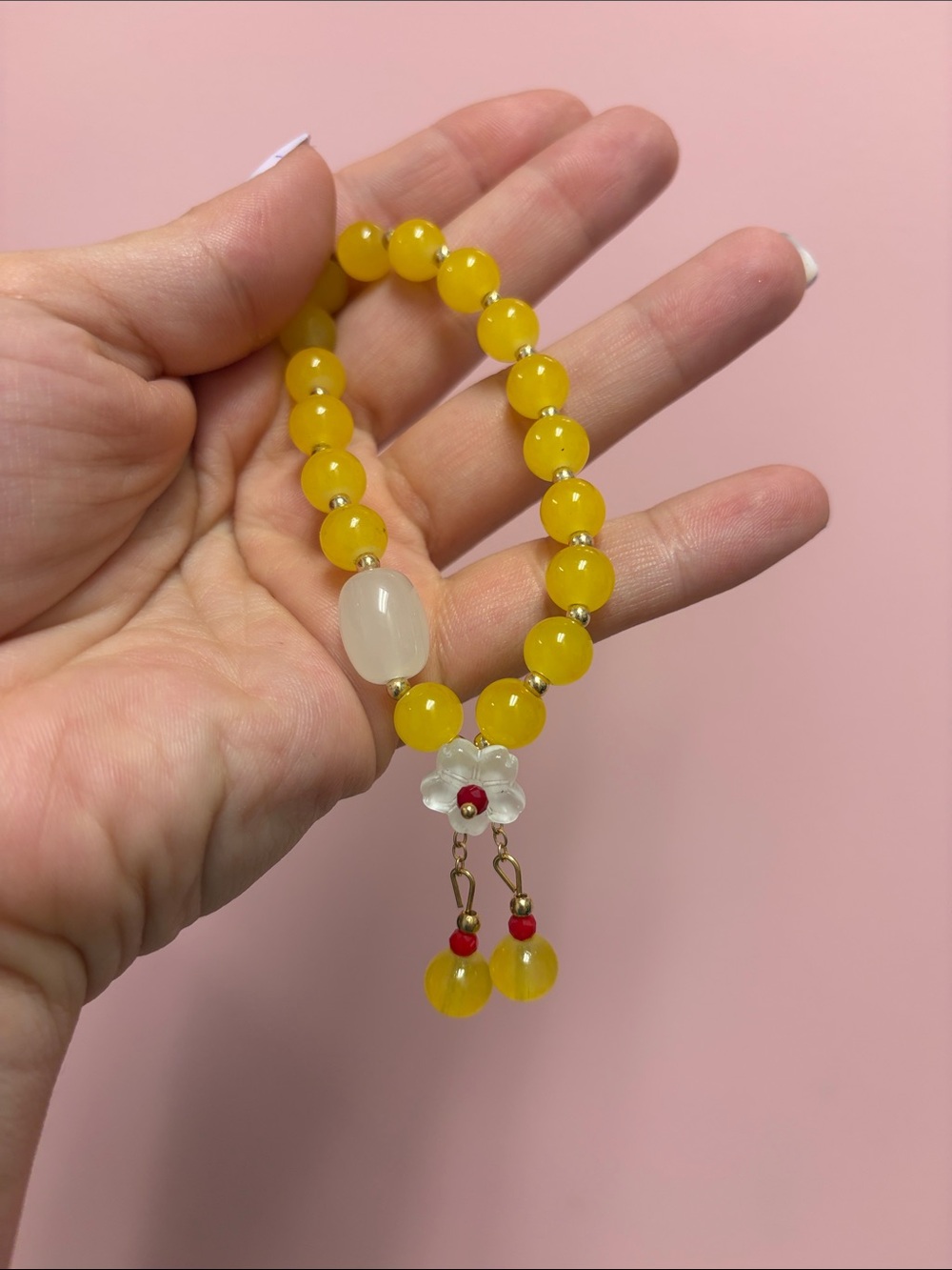 Yellow Beaded Flower Charm Bracelet